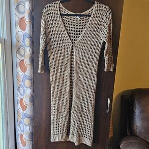 New Directions Beige Crochet Knit Cardigan